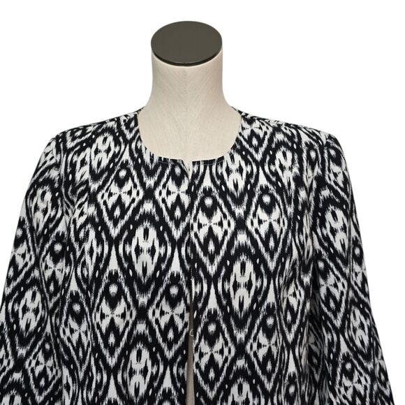 Chicos Geometric Ikat Jacket‎ 2 (L/ 12) Open Blazer Cotton Blend Black & White - Picture 6 of 11